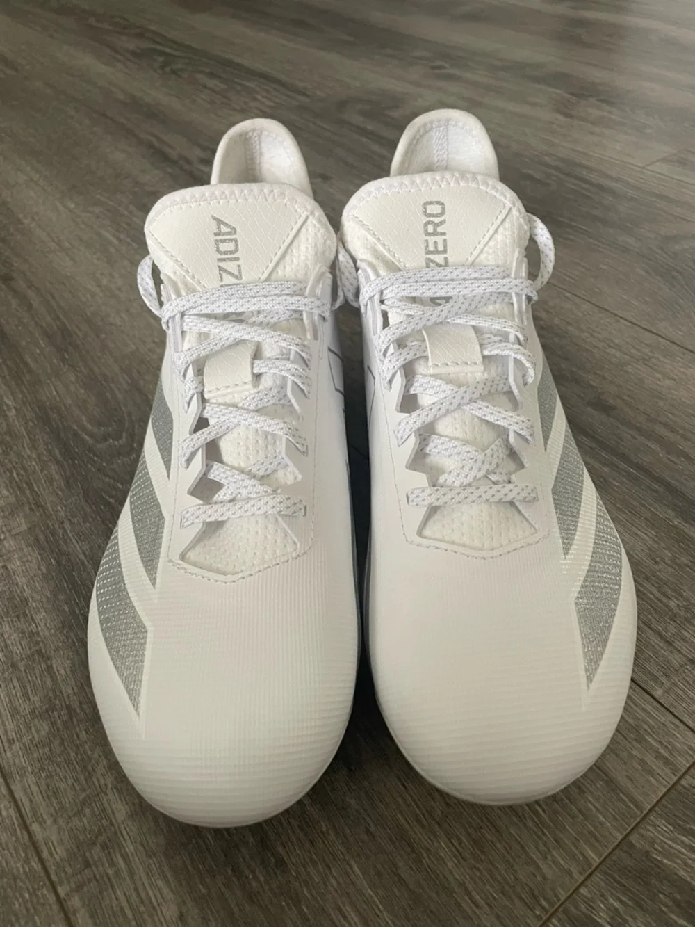 adidas White Soccer Cleats with Silver Stripes